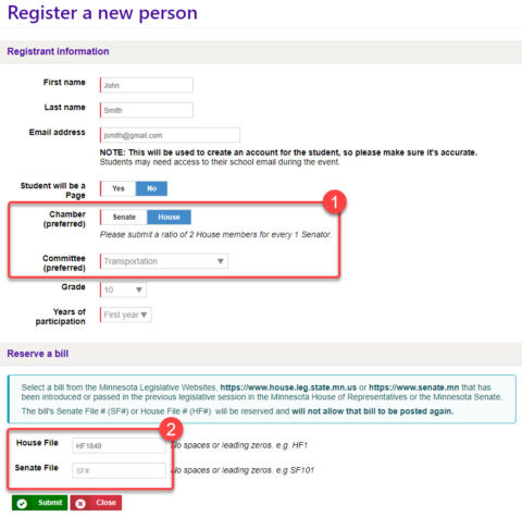 Student Registration | Winona Model Legislature