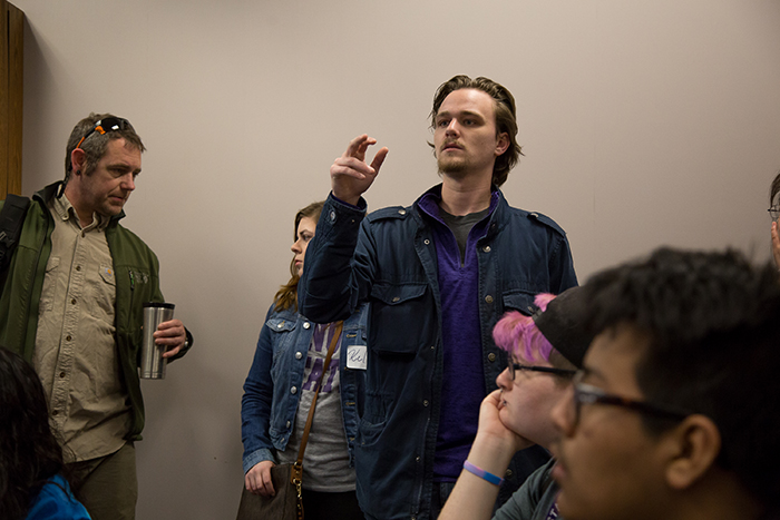 Senior international student Christian Kolby from Oslo, Norway, takes a headcount of kids as a camp counselor for his Entrepreneurs in the American Economy class event to mentor young adults for entrepreneurship opportunities on Friday, April 21, 2017 in Kryzsko Commons at Winona State. Kolby used this opportunity to gain experience in his field of study by working with economic and political science.